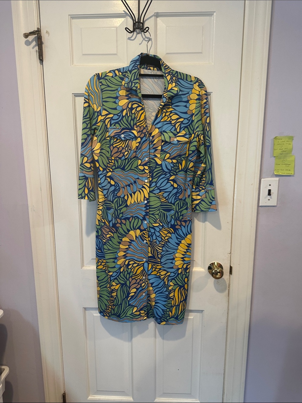 J. McLaughlin Blue, Yellow & Green Floral Shirt Dress